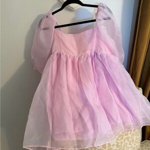 Lilac Organza Puff Sleeve Party Dress